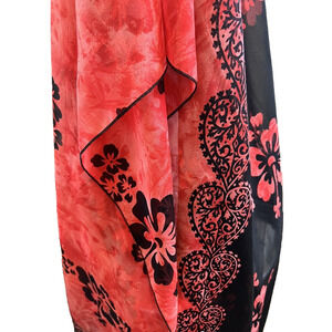 Vtg Signed RIMA Red & Black Large Long Flowing Floral Scarf Shawl or Beachwear